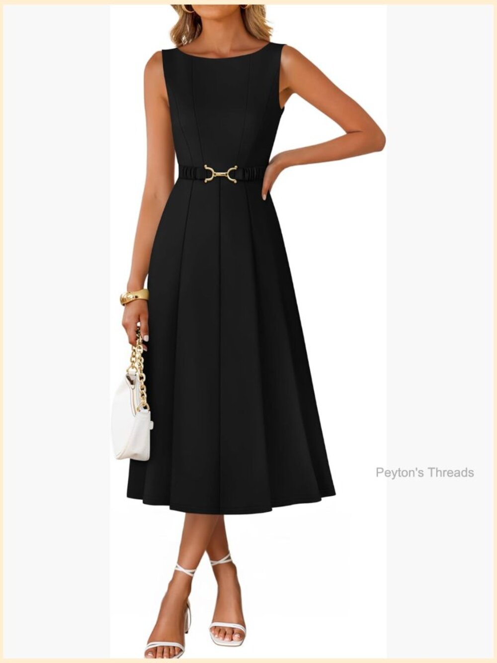 Sleeveless Midi Dress Boat Neck A Line Tie Waist